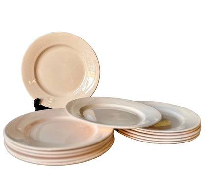 Lot de 12 anciennes assiettes plates rose Digoin Sarreguemines