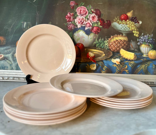 Lot de 12 anciennes assiettes plates rose Digoin Sarreguemines