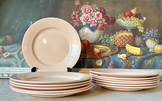 Lot de 12 anciennes assiettes plates rose Digoin Sarreguemines