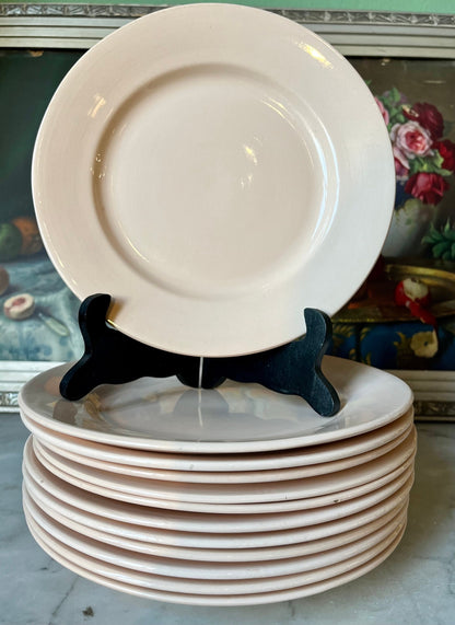 Lot de 12 anciennes assiettes plates rose Digoin Sarreguemines