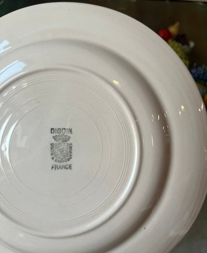 Lot de 12 anciennes assiettes plates rose Digoin Sarreguemines