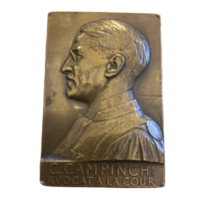 Plaquette Commémorative En Bronze César Campinchi Avocat A La Cour L Patriarche