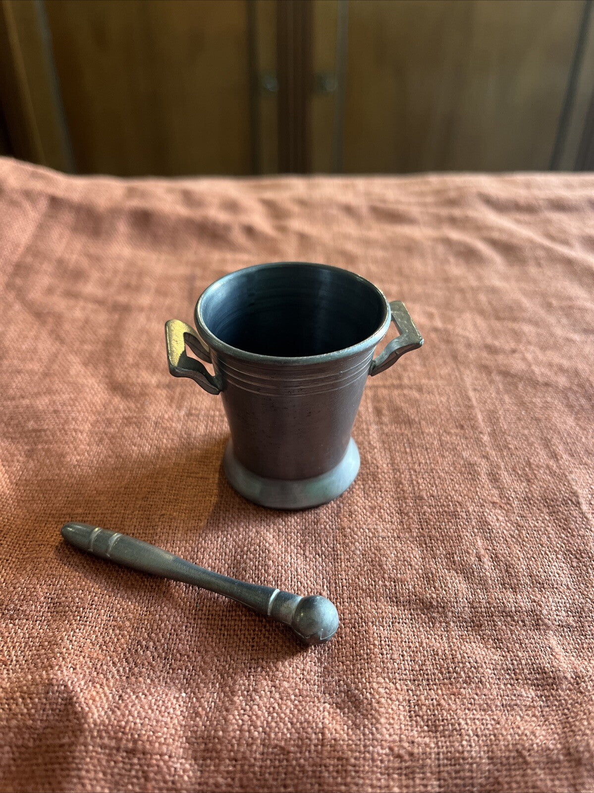 Ancien Petit Mortier En Étain Pewter