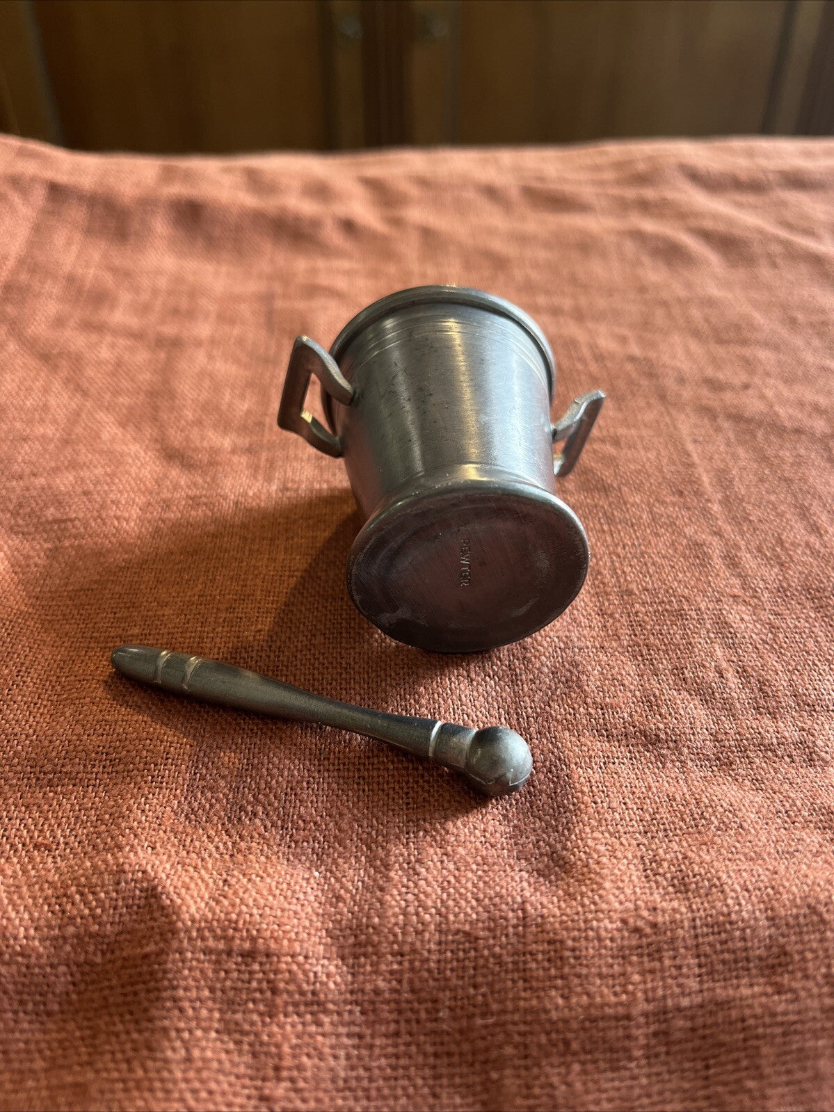 Ancien Petit Mortier En Étain Pewter