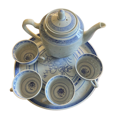 Service A Thé En Porcelaine Chinoise Bleu Et Blanc