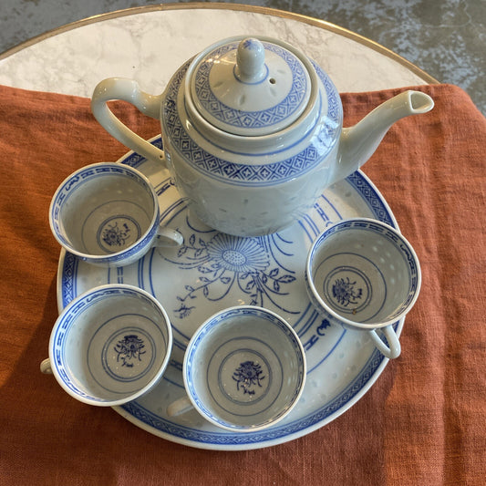 Service A Thé En Porcelaine Chinoise Bleu Et Blanc