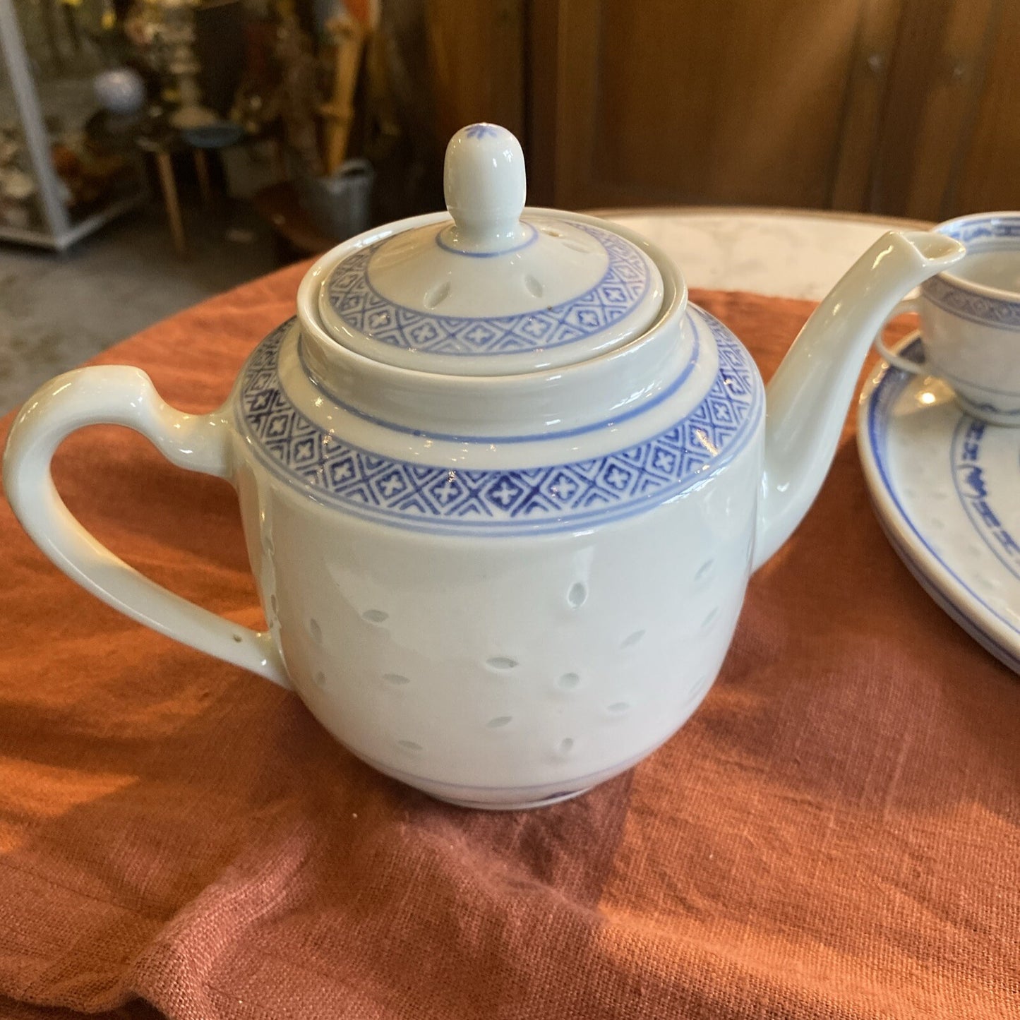 Service A Thé En Porcelaine Chinoise Bleu Et Blanc