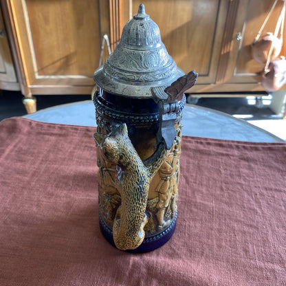 chope à bière allemande En Grès Avec Couvercle Étain