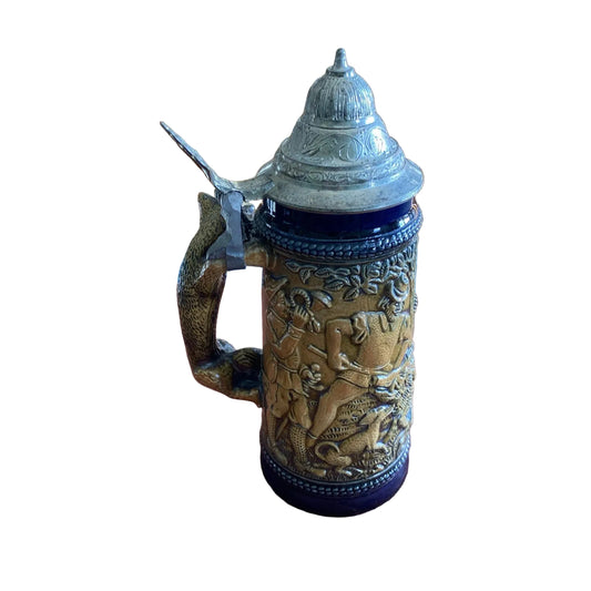 chope à bière allemande En Grès Avec Couvercle Étain