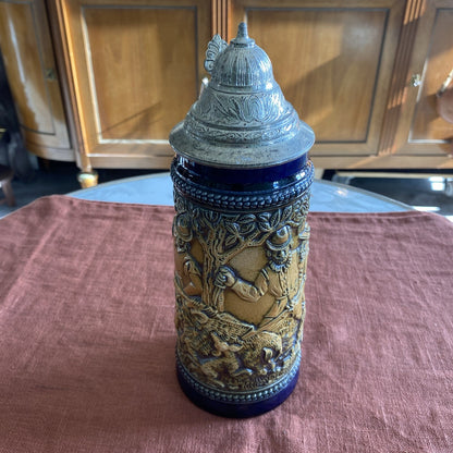 chope à bière allemande En Grès Avec Couvercle Étain