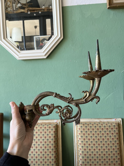 Applique murale double en bronze doré, style Louis XV Bougie/pique Cierge