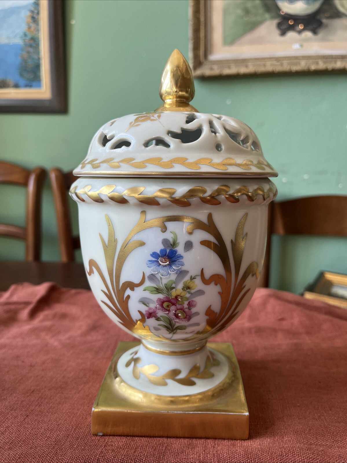 Brûle Parfum/pot En Porcelaine Limoges Blanc Et Doré