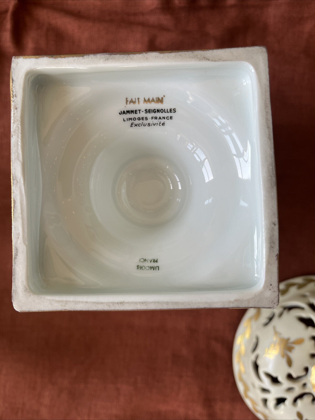 Brûle Parfum/pot En Porcelaine Limoges Blanc Et Doré