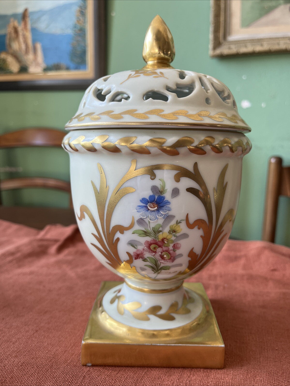Brûle Parfum/pot En Porcelaine Limoges Blanc Et Doré