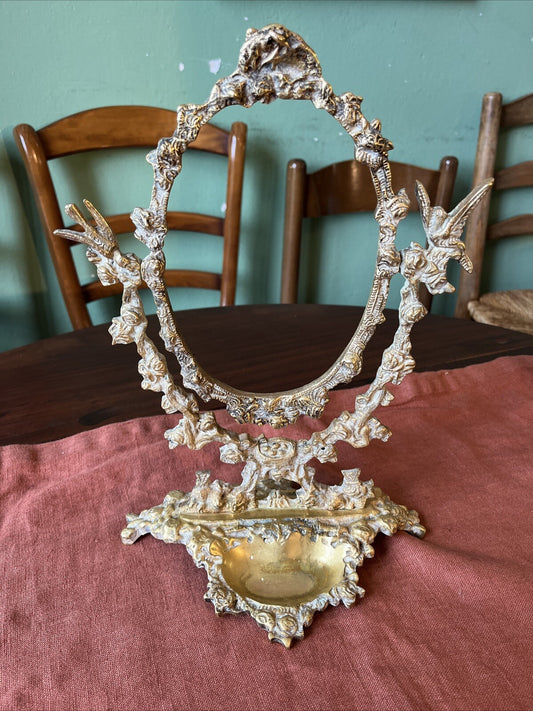 Ancien Encadrement De Miroir En Bronze