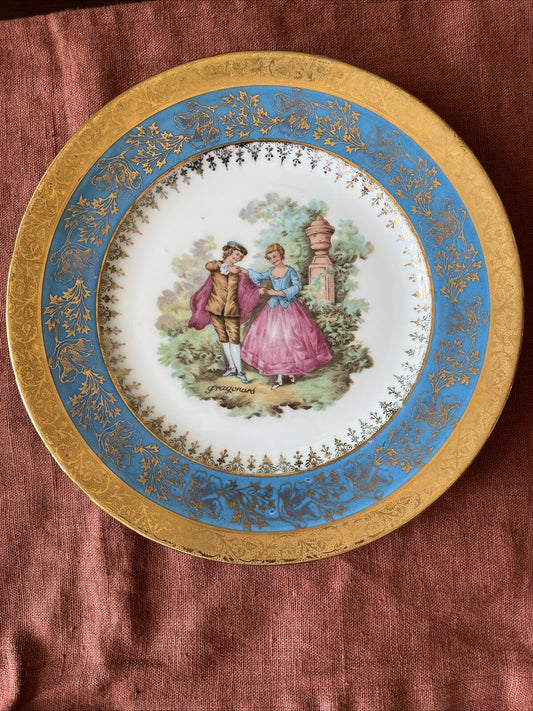 Assiette Limoges Bleu Et Doré Fragonard