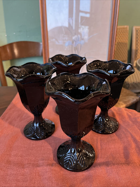 4 Coupes À Glaces Noir En Opaline