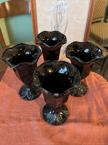 4 Coupes À Glaces Noir En Opaline