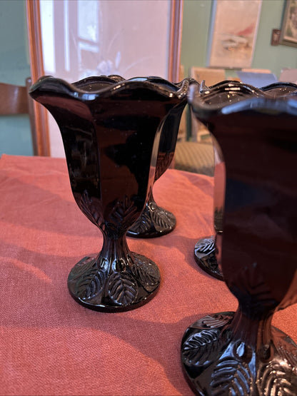 4 Coupes À Glaces Noir En Opaline