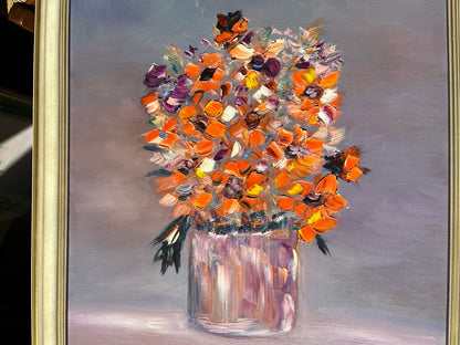 Huile Sur Toile Encadrement Bois Nature Morte Bouquet De Fleurs