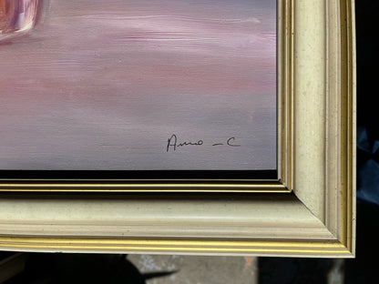 Huile Sur Toile Encadrement Bois Nature Morte Bouquet De Fleurs