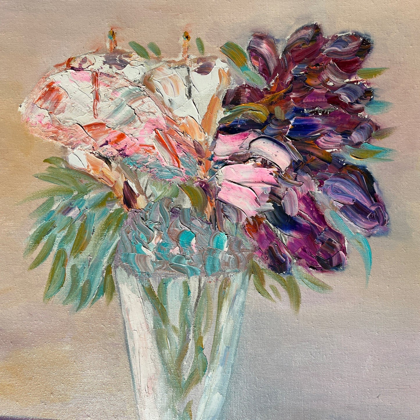 Huile Sur Toile Nature Morte Fleurs Encadrement Bois