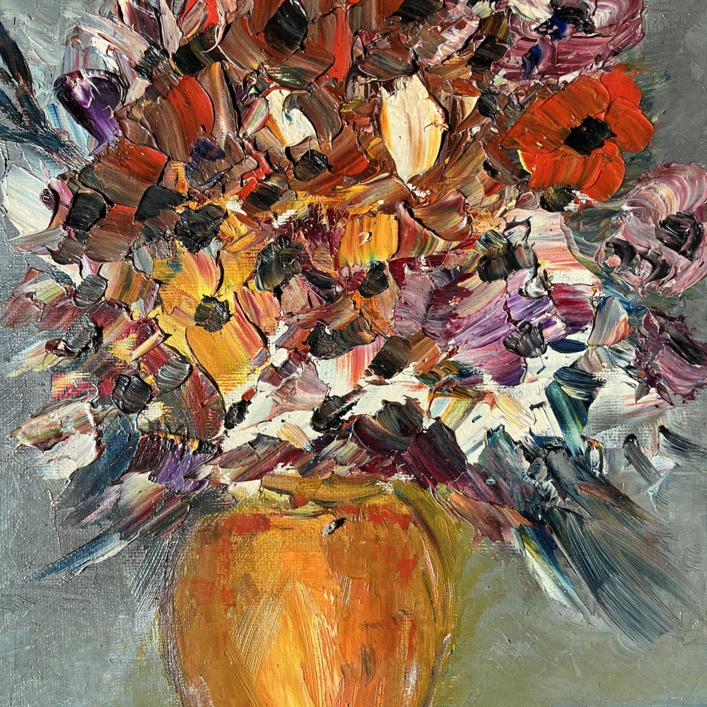 Huile Sur Peinture Nature Morte Fleurs Signée Anne Chartier Encadrement Bois