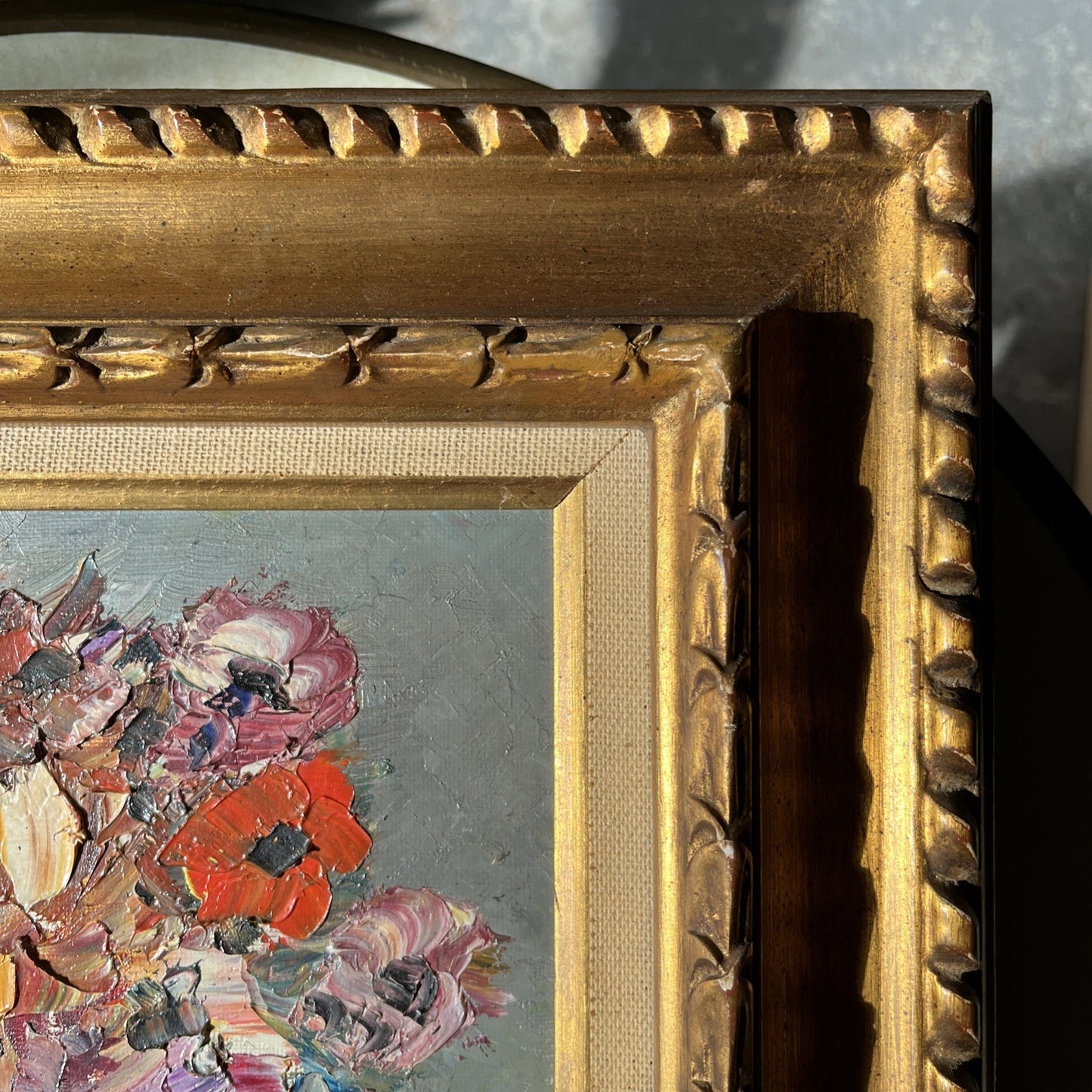 Huile Sur Peinture Nature Morte Fleurs Signée Anne Chartier Encadrement Bois