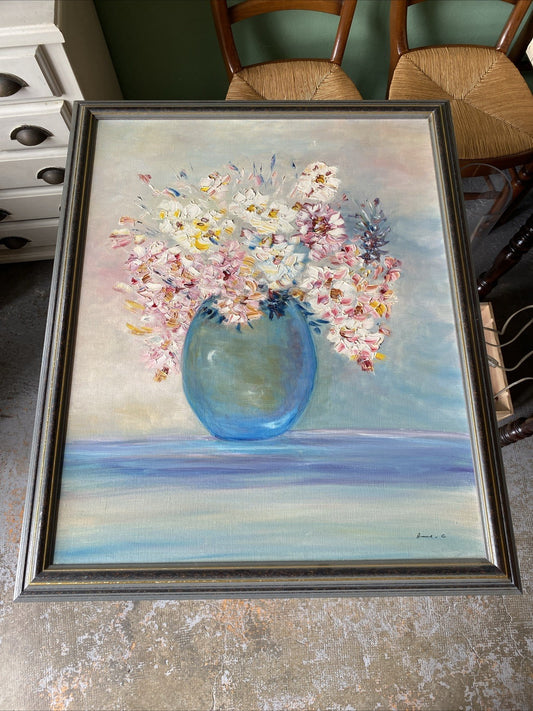 Huile Sur Toile Encadrement En Bois Bouquet De Fleurs