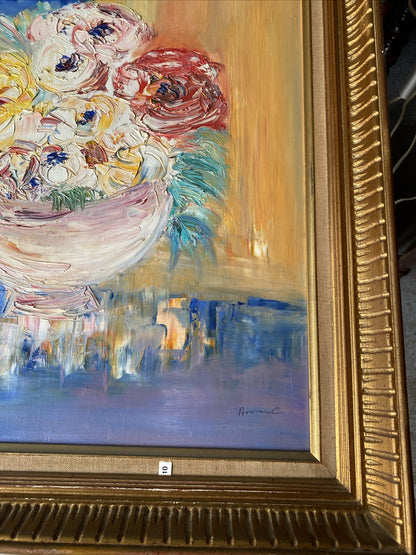 Huile Sur Toile Encadrement En Bois Doré Nature Morte