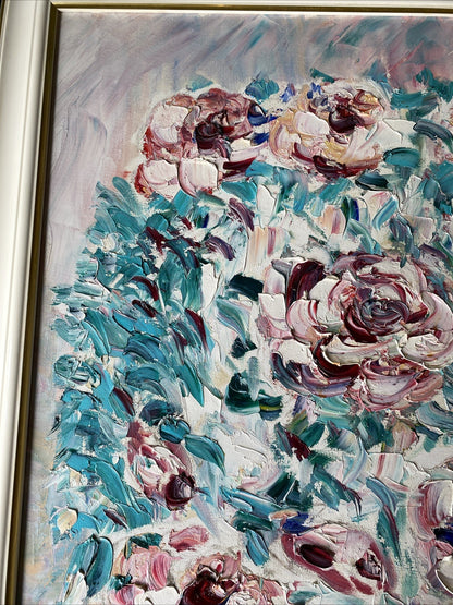 Huile Sur Toile Encadrement En Bois Laqué Blanc