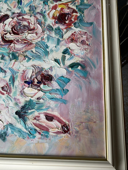 Huile Sur Toile Encadrement En Bois Laqué Blanc