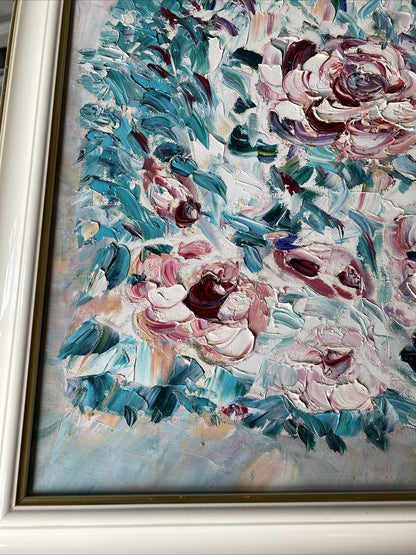 Huile Sur Toile Encadrement En Bois Laqué Blanc