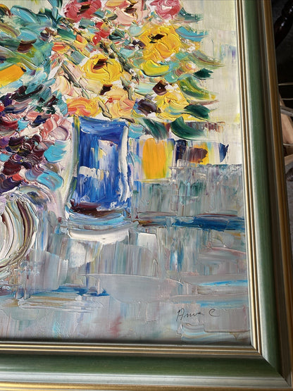 Huile Sur Toile Avec Encadrement En Bois Signé Anne Chartier