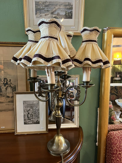 Candélabre Ancien Hollandais Électrifié En Bronze Patiné Vernis / Lampe À Poser