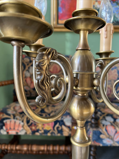 Candélabre Ancien Hollandais Électrifié En Bronze Patiné Vernis / Lampe À Poser