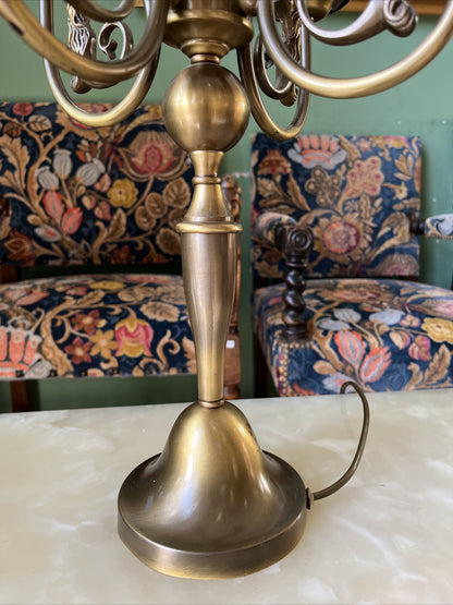 Candélabre Ancien Hollandais Électrifié En Bronze Patiné Vernis / Lampe À Poser