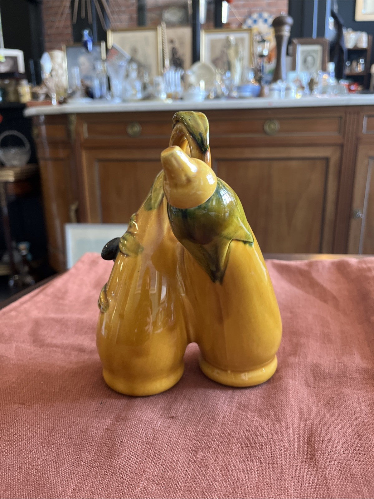 Huilier Vinaigrier Siamois En Céramique Relief Olive