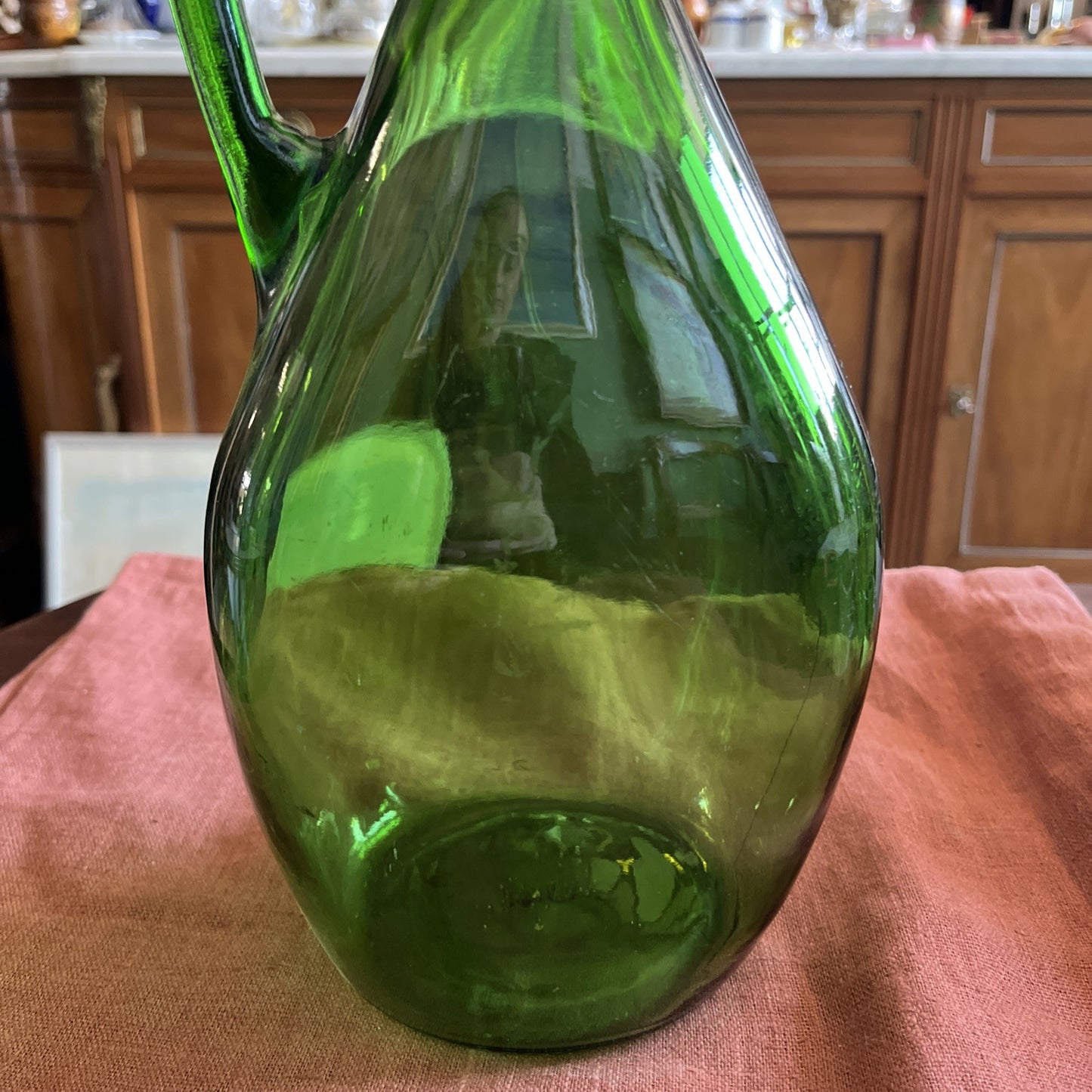 Ancienne Bouteille En Verre Verte Avec Sa Anse