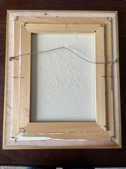 Huile Sur Toile Nature Morte Bouquet Fleurs Signé Robin Encadrement Doré