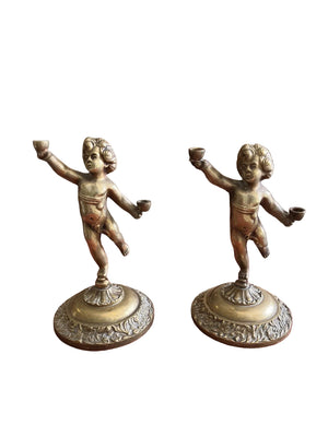 Paire D’anges En Bronze Doré