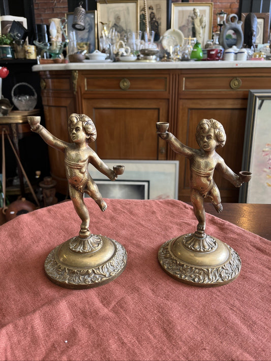 Paire D’ange En Bronze Doré