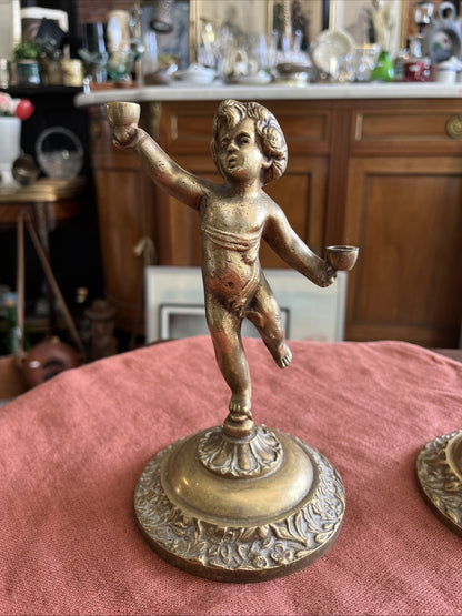 Paire D’anges En Bronze Doré