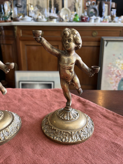 Paire D’anges En Bronze Doré