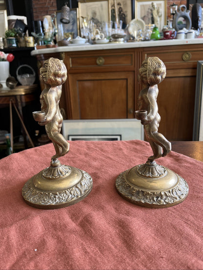 Paire D’anges En Bronze Doré