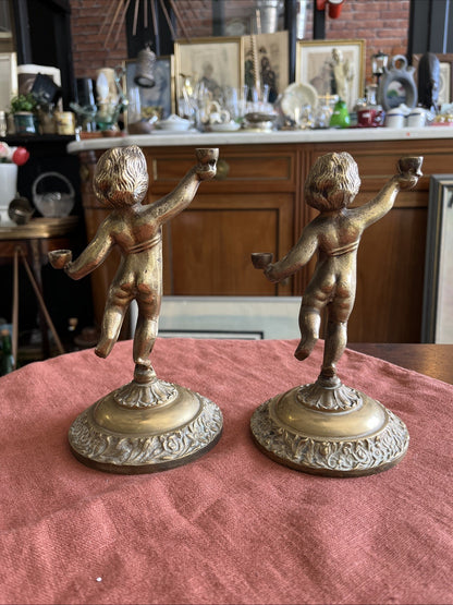 Paire D’anges En Bronze Doré