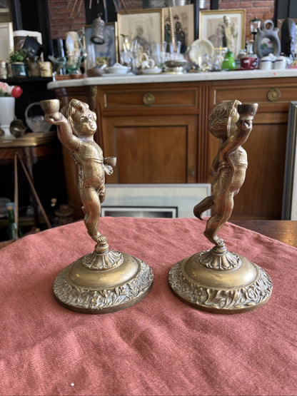 Paire D’anges En Bronze Doré