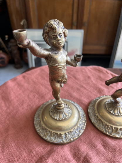 Paire D’anges En Bronze Doré