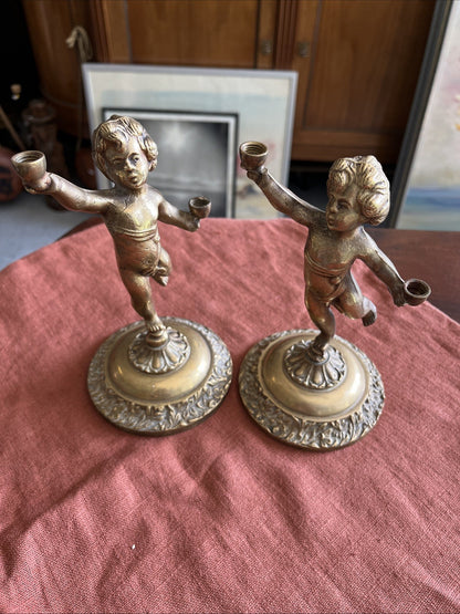 Paire D’anges En Bronze Doré