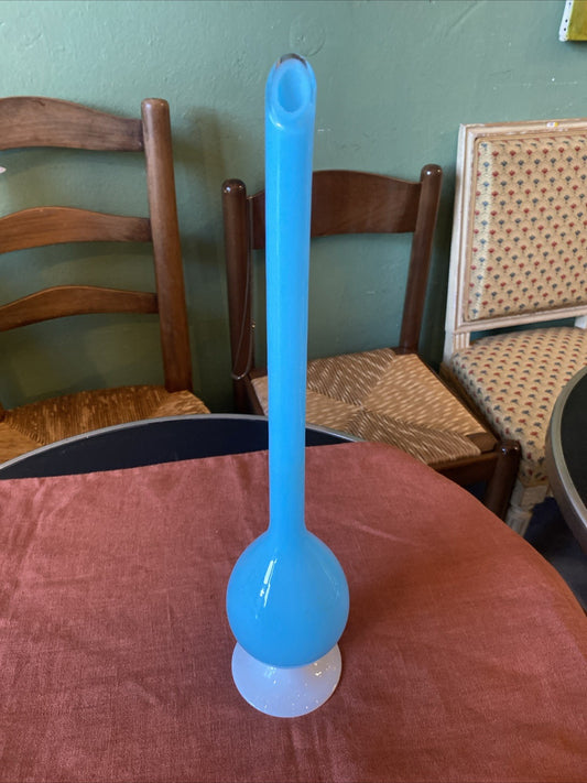Opaline Soliflore Vintage De Couleur Bleu Et Pied Blanc